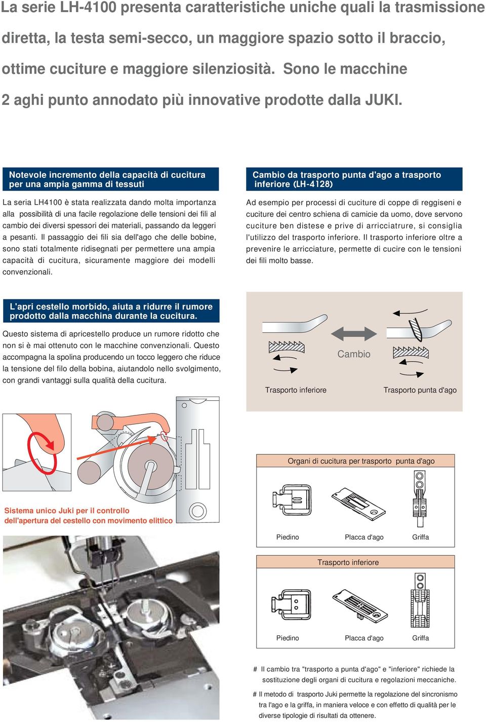 Notevole incremento della capacità di cucitura per una ampia gamma di tessuti La seria LH4100 è stata realizzata dando molta importanza alla possibilità di una facile regolazione delle tensioni dei