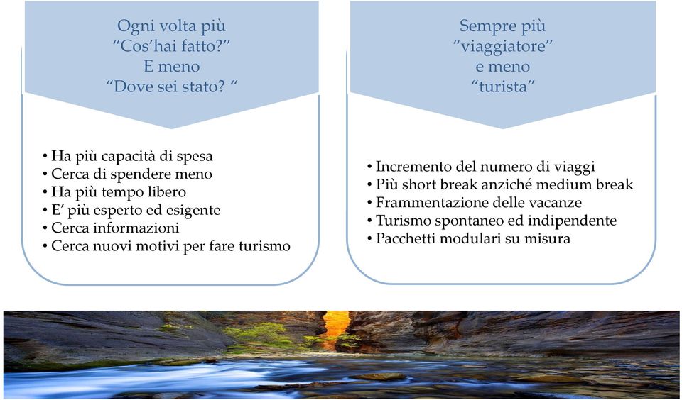 libero E più esperto ed esigente Cerca informazioni Cerca nuovi motivi per fare turismo Incremento