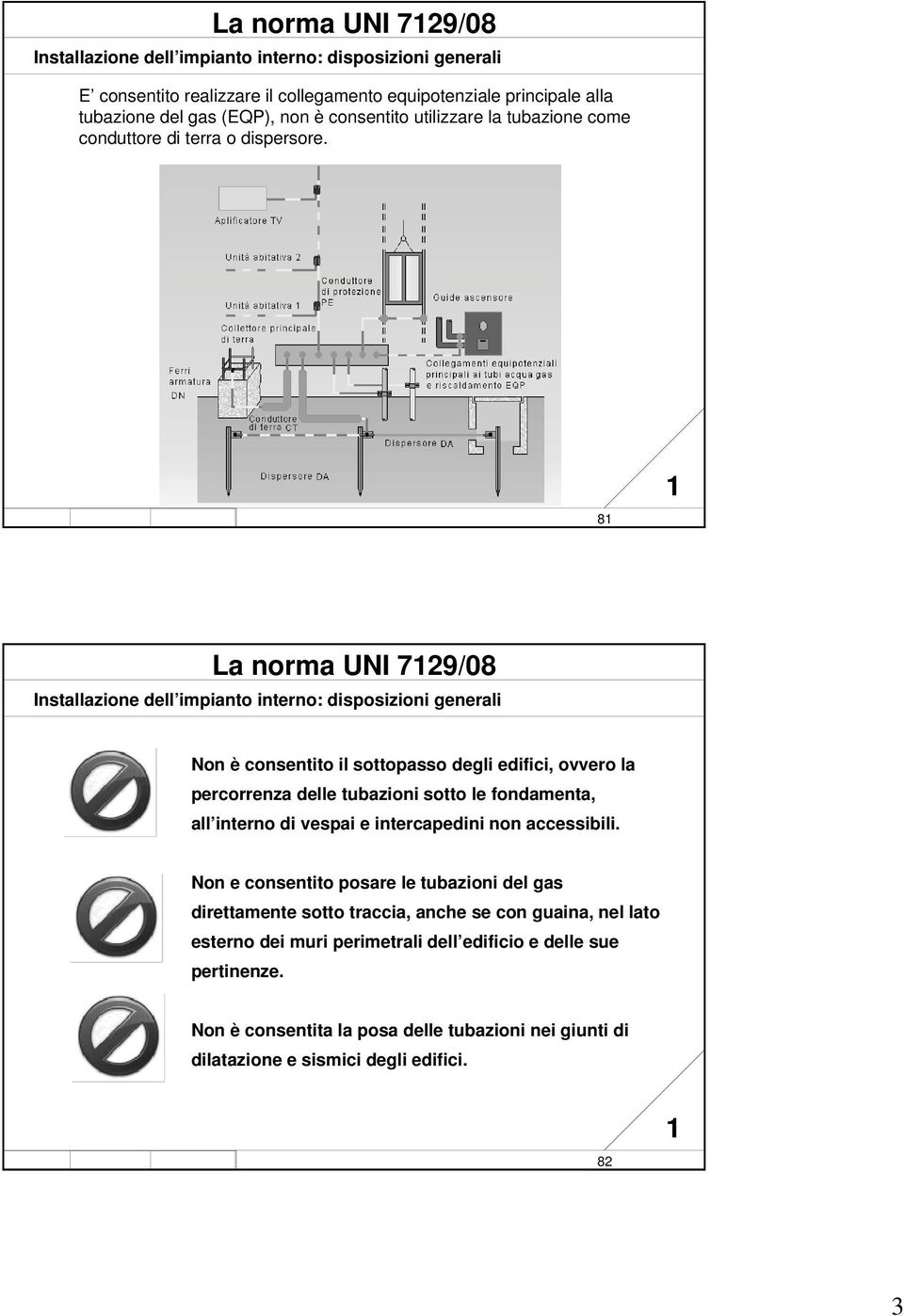 it R08 8 8 La norma UNI 729/08 Installazione dell impianto interno: disposizioni generali Non è consentito il sottopasso degli edifici, ovvero la percorrenza delle tubazioni sotto le fondamenta, all