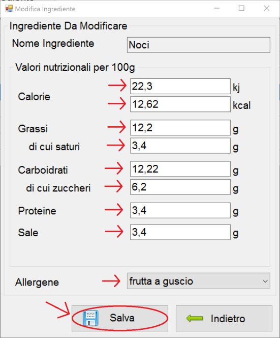 Modificare un ingrediente semplice Per modificare un ingrediente semplice bisogna: - Accedere all anagrafica degli ingredienti semplici cliccando sul bottone del menu di destra INGREDIENTI SEMPLICI.