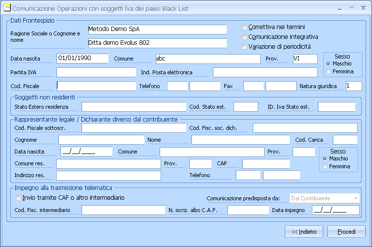 Premendo Avanti comparirà la schermata con i valori per il frontespizio del modello di presentazione. I dati presentati possono essere integrati/modificati.