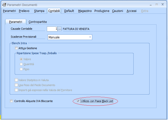 Menù Documenti - Tabelle Parametri Documenti Per l estrazione da documenti dei movimenti iva utili alla presentazione del