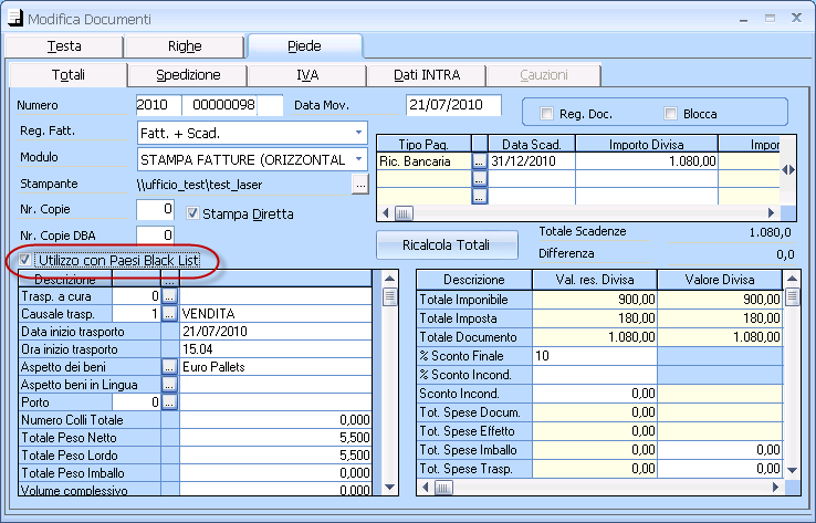 Menù - Documenti - Gestione Inser./Modifica Se in Anagrafica Cli./For. e nel parametro documento i flag sono accesi, allora il documento avrà il check acceso e verrà considerato nella comunicazione.