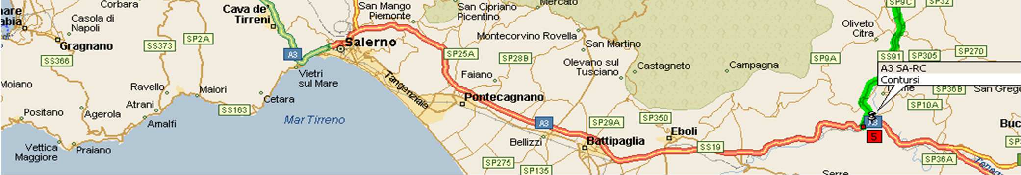 A/3 Napoli - Reggio Calabria tratto A30 Nola - A3 Contursi Uscita: A30 Nola Entrata: A3 Contursi 131,8 km A16 uscita