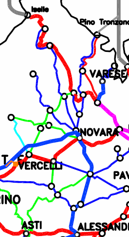 Classificazione delle linee Nella mappa di RFI sono indicate: in rosso le linee della rete fondamentale in blu le linee della rete complementare secondarie e, temporaneamente, la linea AV Novara