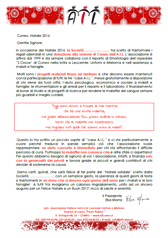 la scelta solidale con una lettera natalizia su carta intestata.