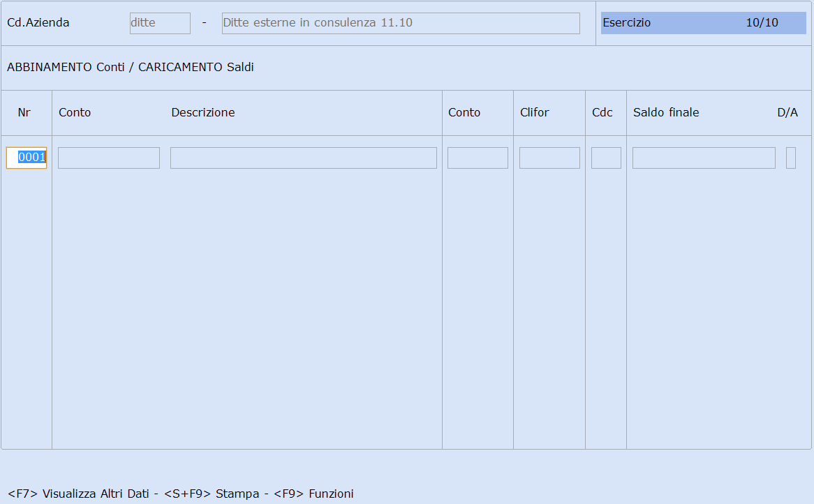 FUNZIONE AC ABBINAMENTO/CARICAMENTO BILANCIO ESTERNO Questa funzione permette di abbinare un Piano dei Conti esterno a quello dell'applicativo sia tramite l'apposita funzione di import da file sia