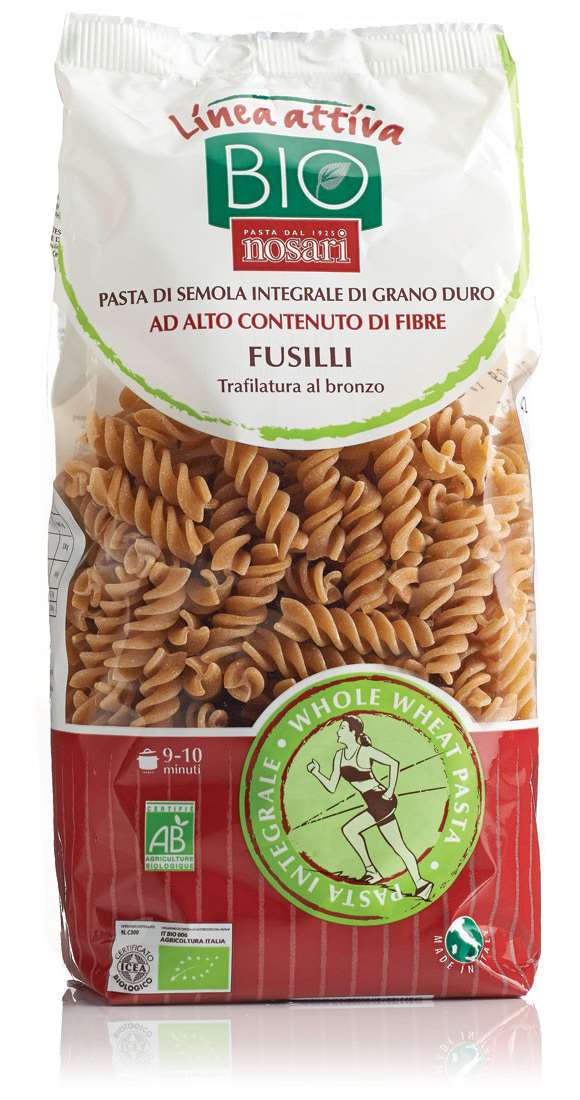 Fusilli Pasta di semola integrale biologica Ingredienti: semola integrale di grano duro, acqua Valore Energetico: 1450 kj/343 kcal Grassi: 2,10 g