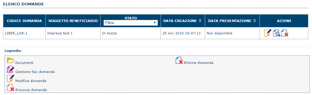 Selezionare la linea LIBER_LAB e premere il pulsante Compila domanda posto nella colonna Azioni a destra. Il sistema chiederà conferma dell operazione.