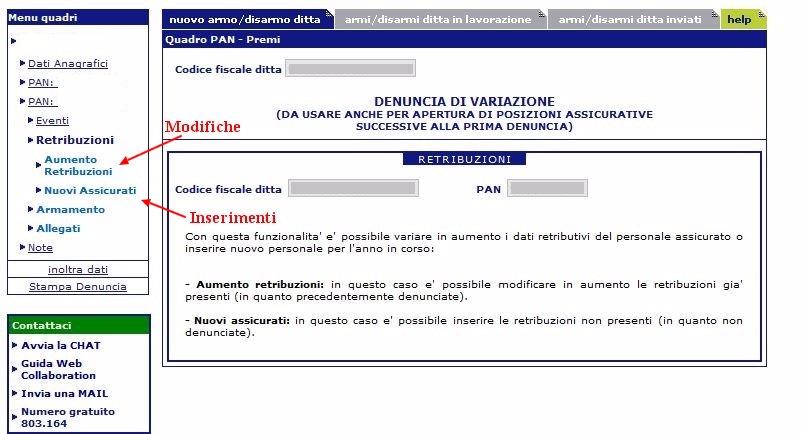 Figura 66 - Menu "Retribuzioni" su Eventi Per l utilizzo delle due funzionalità si rimanda a quanto illustrato nel paragrafo Denuncia di variazione Retribuzioni (par. 3.1.4).