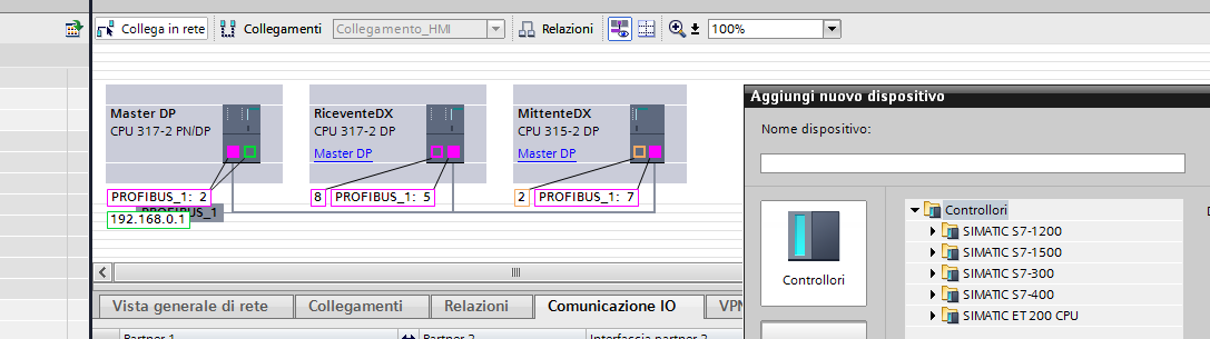 Configurazione Optional: Aggiungere File GSD Inserire Masters e Slaves Inserire Sottorete Profibus DP e collegare tutte le interfacce DP