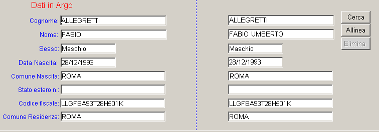 E eventualmente possibile rideterminare l ordine di visualizzazione degli alunni nel pannello superiore (ad esempio, ordinare per codice fiscale).