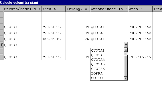 4 Nella riga 4 DISCAV espone i volumi tra il piano QUOTA1 e un piano di progetto semplice inserito tramite il CAD (QUOTA2).