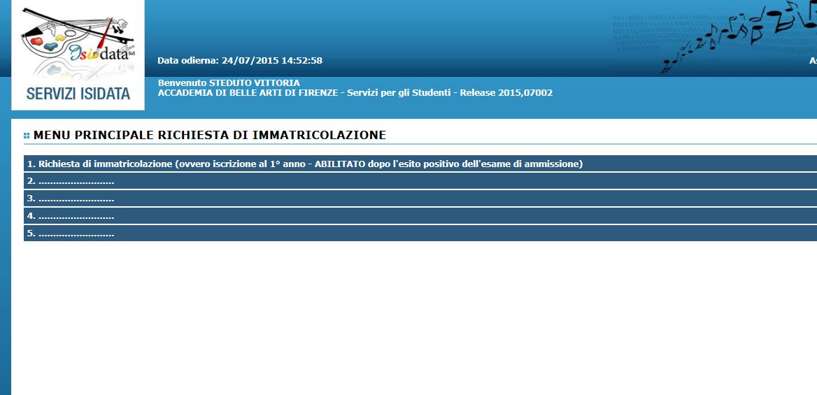 INSERIMENTO on line DOMANDA DI IMMATRICOLAZIONE Per inoltrare la domanda si deve accedere dal sito dell Accademia di Belle Arti di Firenze: www.accademia.firenze.