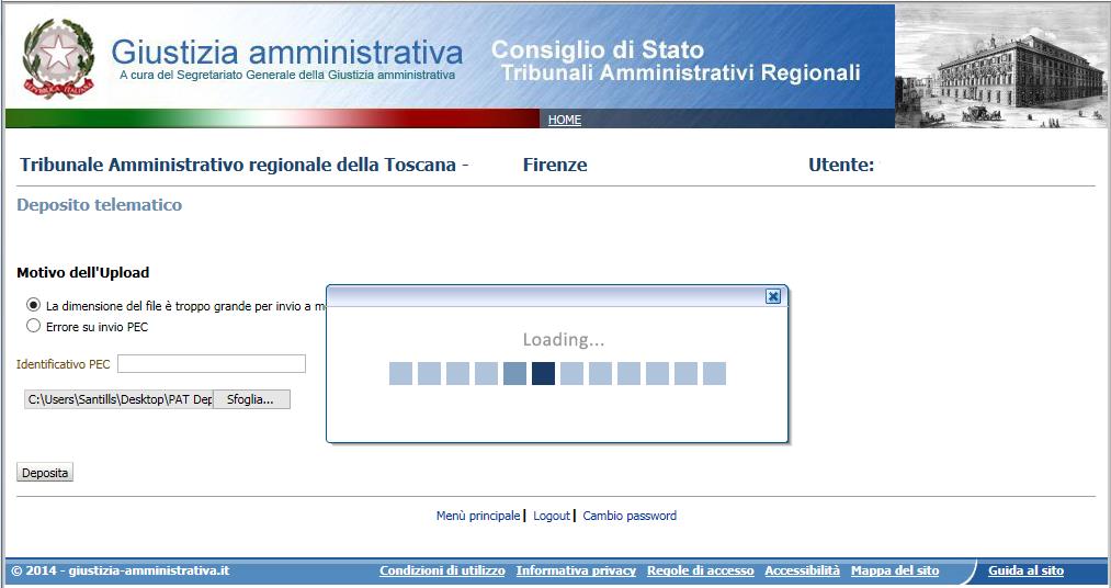 Il tempo di caricamento può variare a seconda della dimensione del deposito, dalla velocità