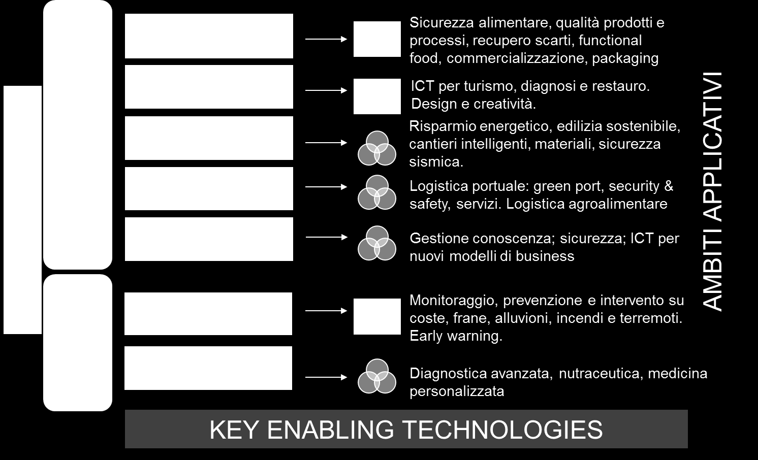 Aree di Innovazione L individuazione delle priorità per una specializzazione intelligente richiede l integrazione di un processo guidato dall alto per identificare obiettivi generali, in linea con le