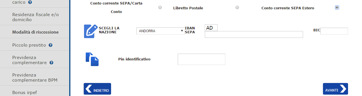 Figura 8 - Inserimento PIN identificativo Conto corrente SEPA Estero 2.1.