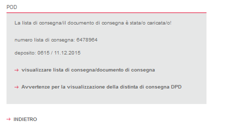 Cliccando sul numero di consegna si aprirà una finestra con la richiesta dei dati per il login a MyDPD Pro (La password MyDPD rimane valida).