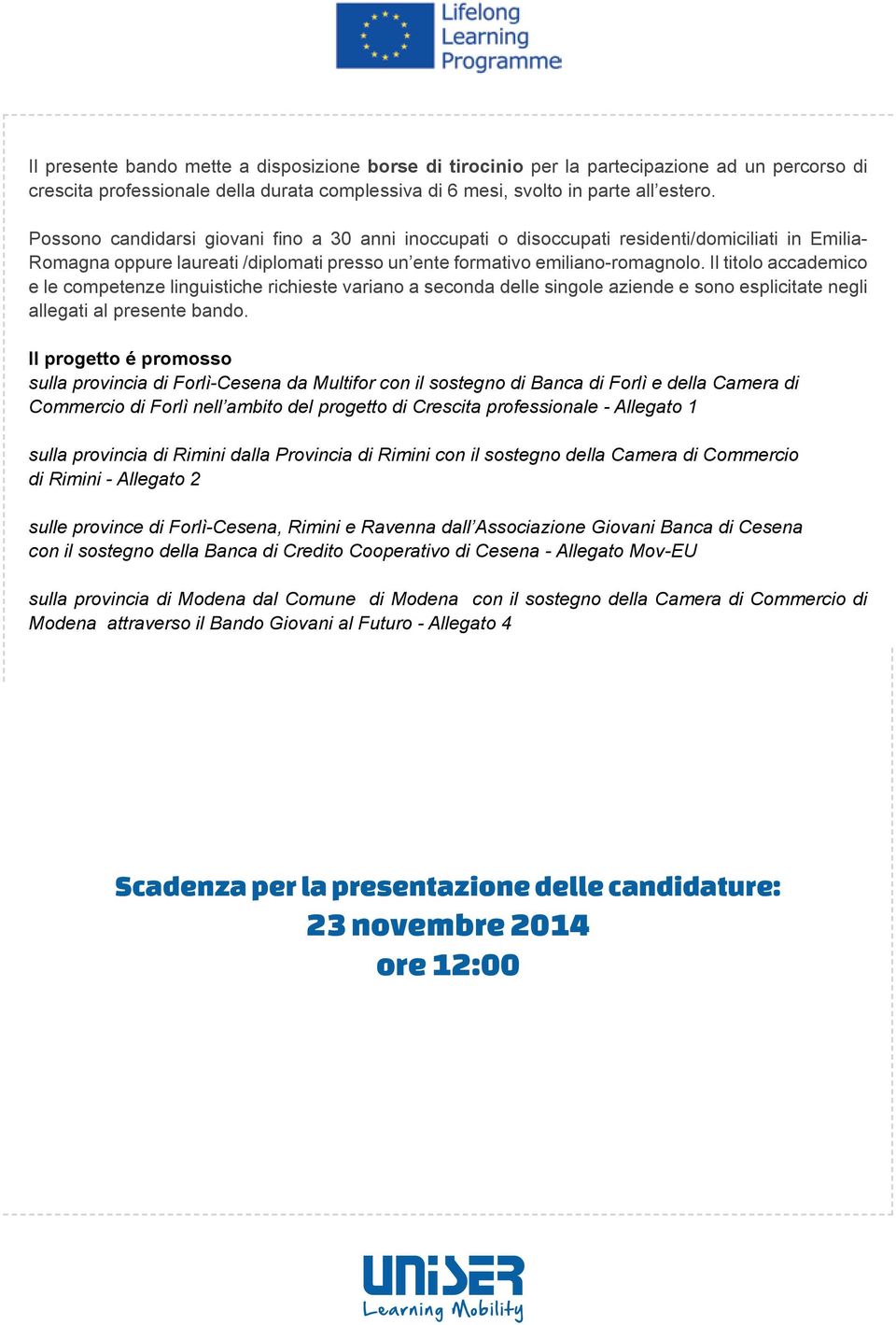 Il titolo accademico e le competenze linguistiche richieste variano a seconda delle singole aziende e sono esplicitate negli allegati al presente bando.