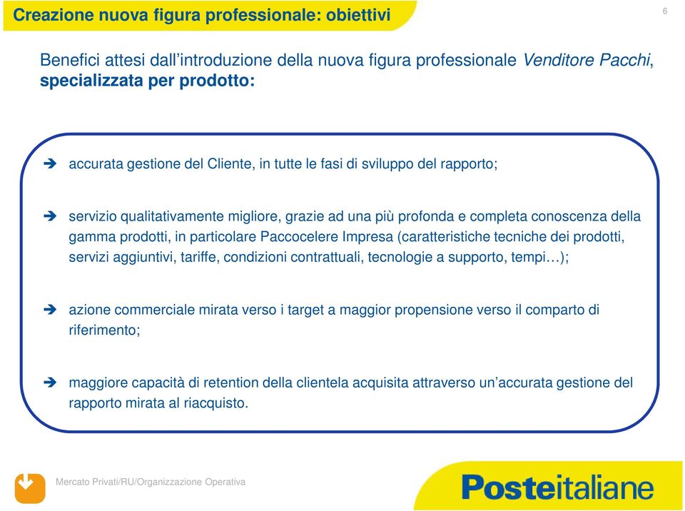 Paccocelere Impresa (caratteristiche tecniche dei prodotti, servizi aggiuntivi, tariffe, condizioni contrattuali, tecnologie a supporto, tempi ); azione commerciale mirata verso i