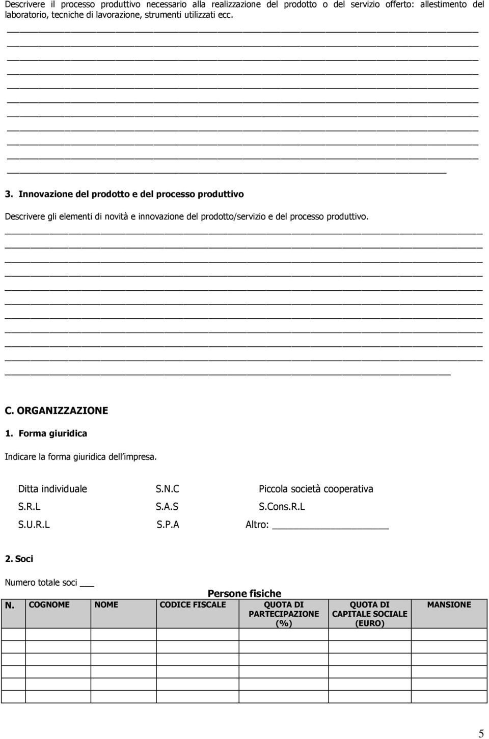 Innovazione del prodotto e del processo produttivo Descrivere gli elementi di novità e innovazione del prodotto/servizio e del processo produttivo. C.