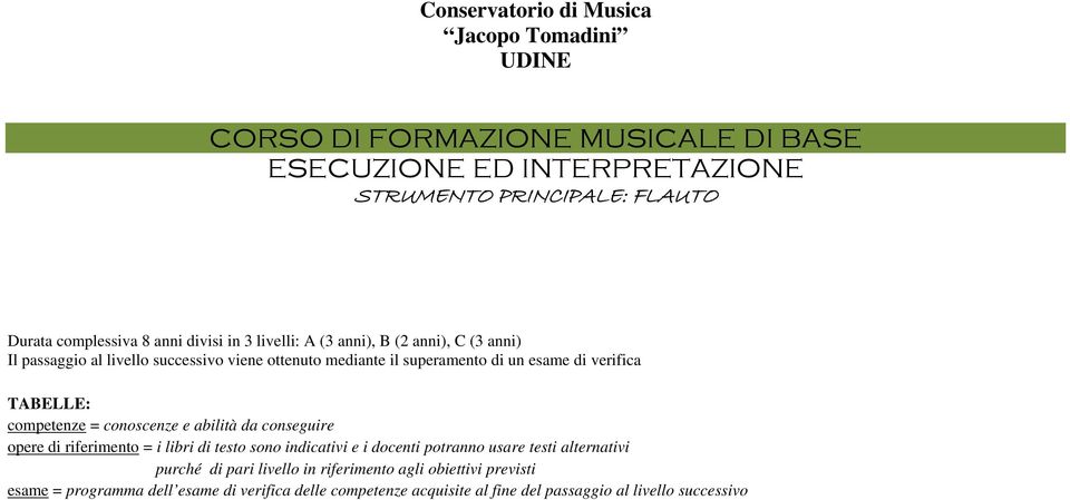 TABELLE: competenze = conoscenze e abilità da conseguire opere di riferimento = i libri di testo sono indicativi e i docenti potranno usare testi alternativi