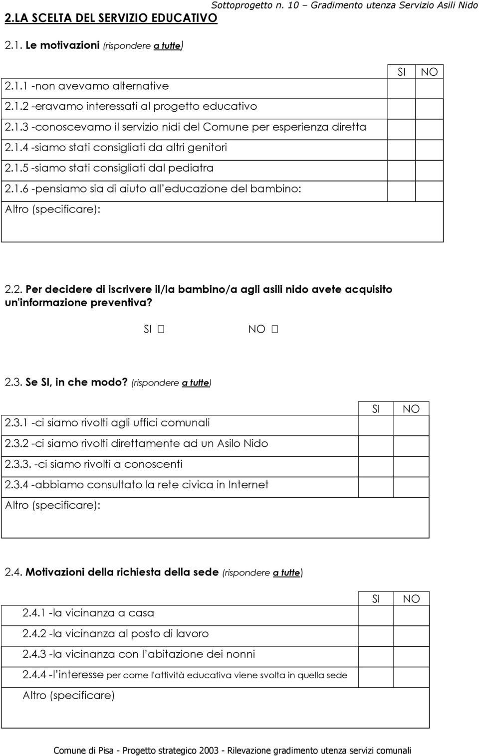 2.3. Se, in che modo? (rispondere a tutte) 2.3.1 -ci siamo rivolti agli uffici comunali 2.3.2 -ci siamo rivolti direttamente ad un Asilo Nido 2.3.3. -ci siamo rivolti a conoscenti 2.3.4 -abbiamo consultato la rete civica in Internet : 2.