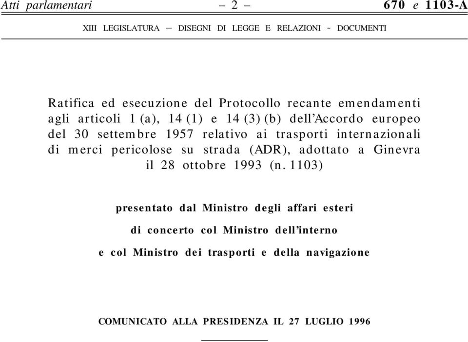 (ADR), adottato a Ginevra il 28 ottobre 1993 (n.