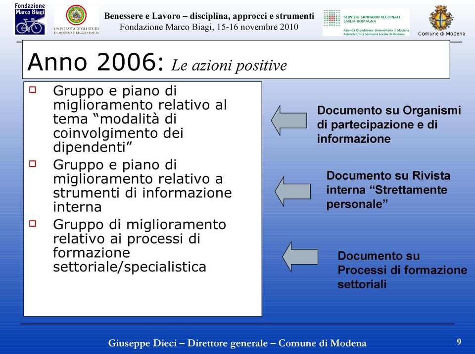 miglioramento relativo ai processi di formazione settoriale/specialistica Documento su Organismi di