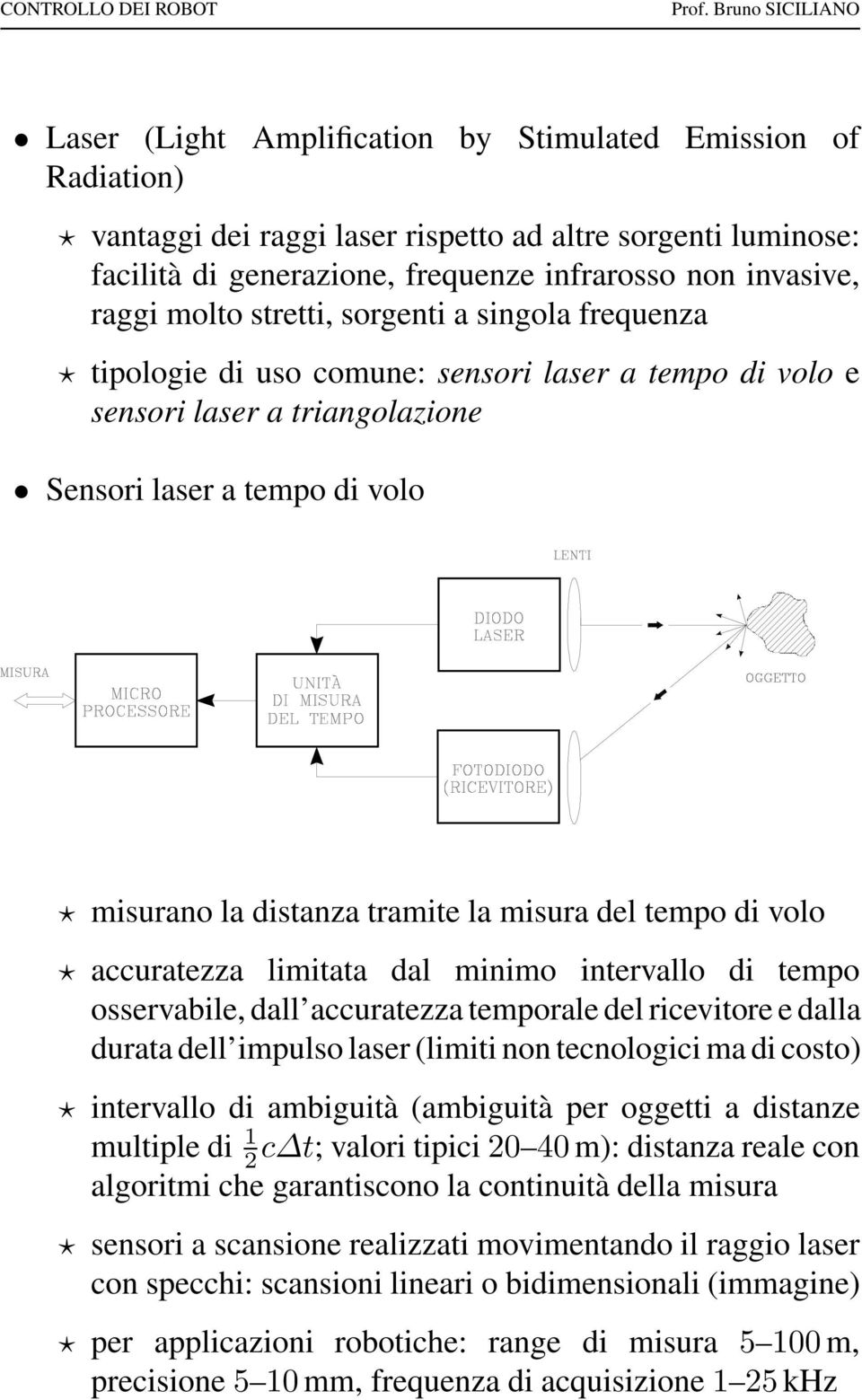 tempo di volo accuratezza limitata dal minimo intervallo di tempo osservabile, dall accuratezza temporale del ricevitore e dalla durata dell impulso laser (limiti non tecnologici ma di costo)