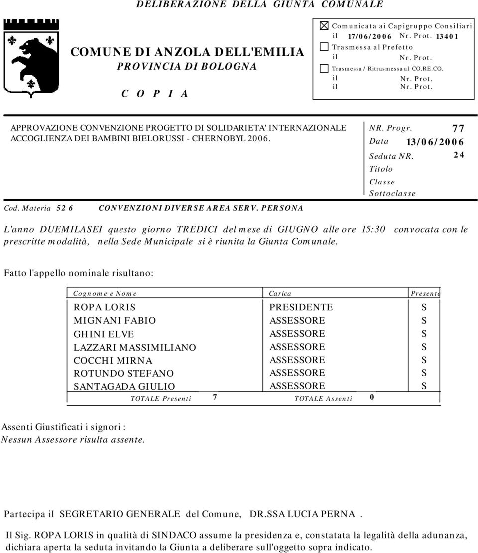 PERSONA NR. Progr. 77 Data 13/06/2006 Seduta NR.