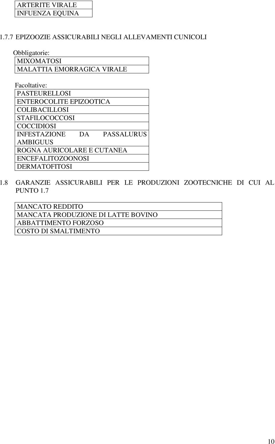 PASTEURELLOSI ENTEROCOLITE EPIZOOTICA COLIBACILLOSI STAFILOCOCCOSI COCCIDIOSI INFESTAZIONE DA PASSALURUS AMBIGUUS ROGNA