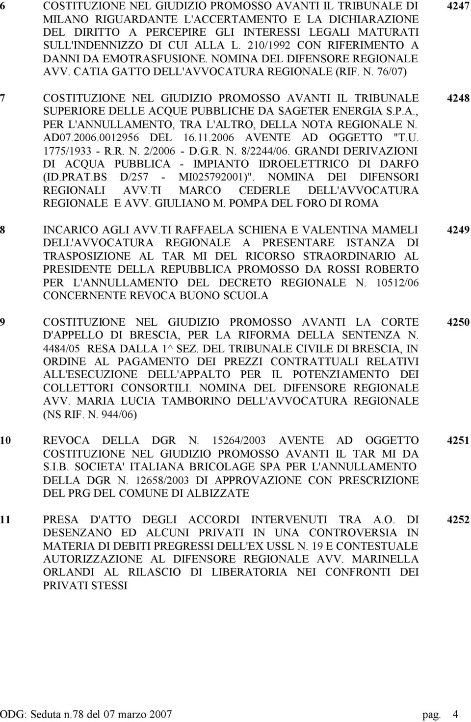 P.A., PER L'ANNULLAMENTO, TRA L'ALTRO, DELLA NOTA REGIONALE N. AD07.2006.0012956 DEL 16.11.2006 AVENTE AD OGGETTO "T.U. 1775/1933 - R.R. N. 2/2006 - D.G.R. N. 8/2244/06.