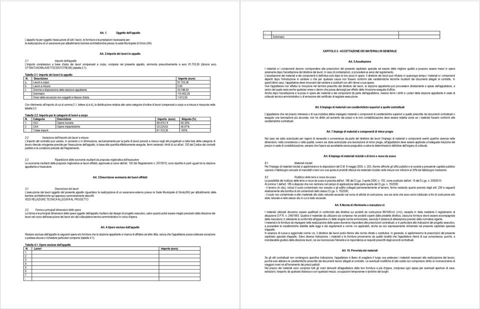 presso la sede Municipale di Sirolo (AN) - - Sommano Art. 2.Importo dei lavori in appalto 2.