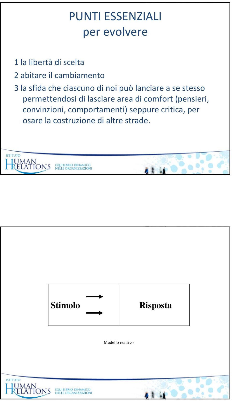 lasciare area di comfort (pensieri, convinzioni, comportamenti) seppure