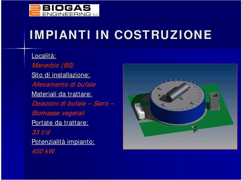 trattare: Deiezioni di bufale Siero Biomasse vegetali