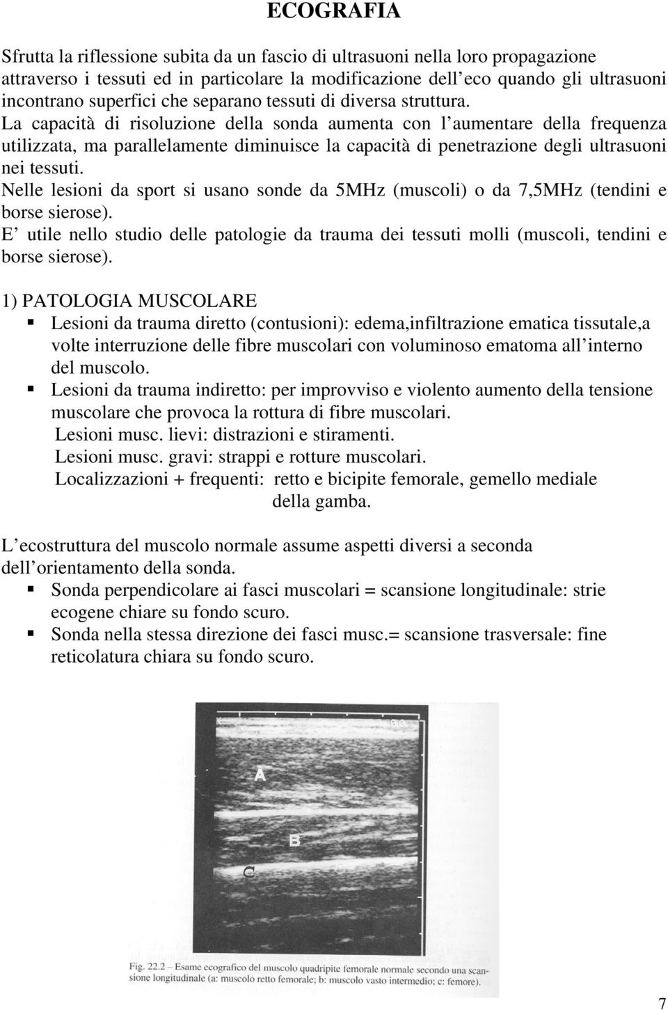 La capacità di risoluzione della sonda aumenta con l aumentare della frequenza utilizzata, ma parallelamente diminuisce la capacità di penetrazione degli ultrasuoni nei tessuti.