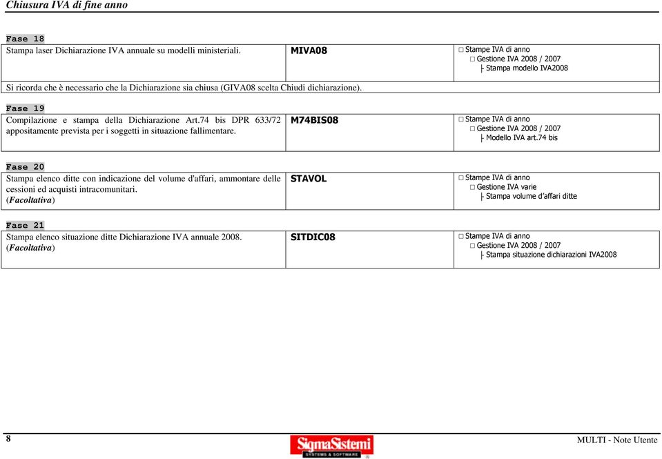 Fase 19 Compilazione e stampa della Dichiarazione Art.74 bis DPR 633/72 appositamente prevista per i soggetti in situazione fallimentare.