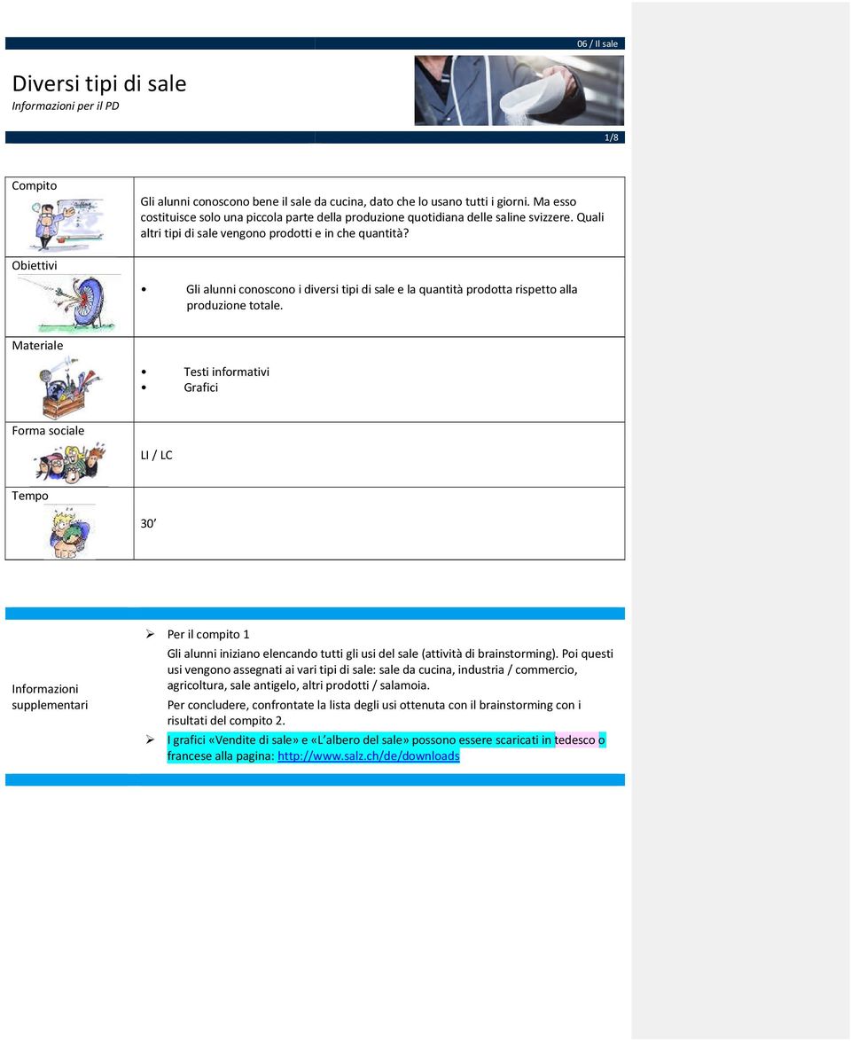 Obiettivi Gli alunni conoscono i diversi tipi di sale e la quantità prodotta rispetto alla produzione totale.