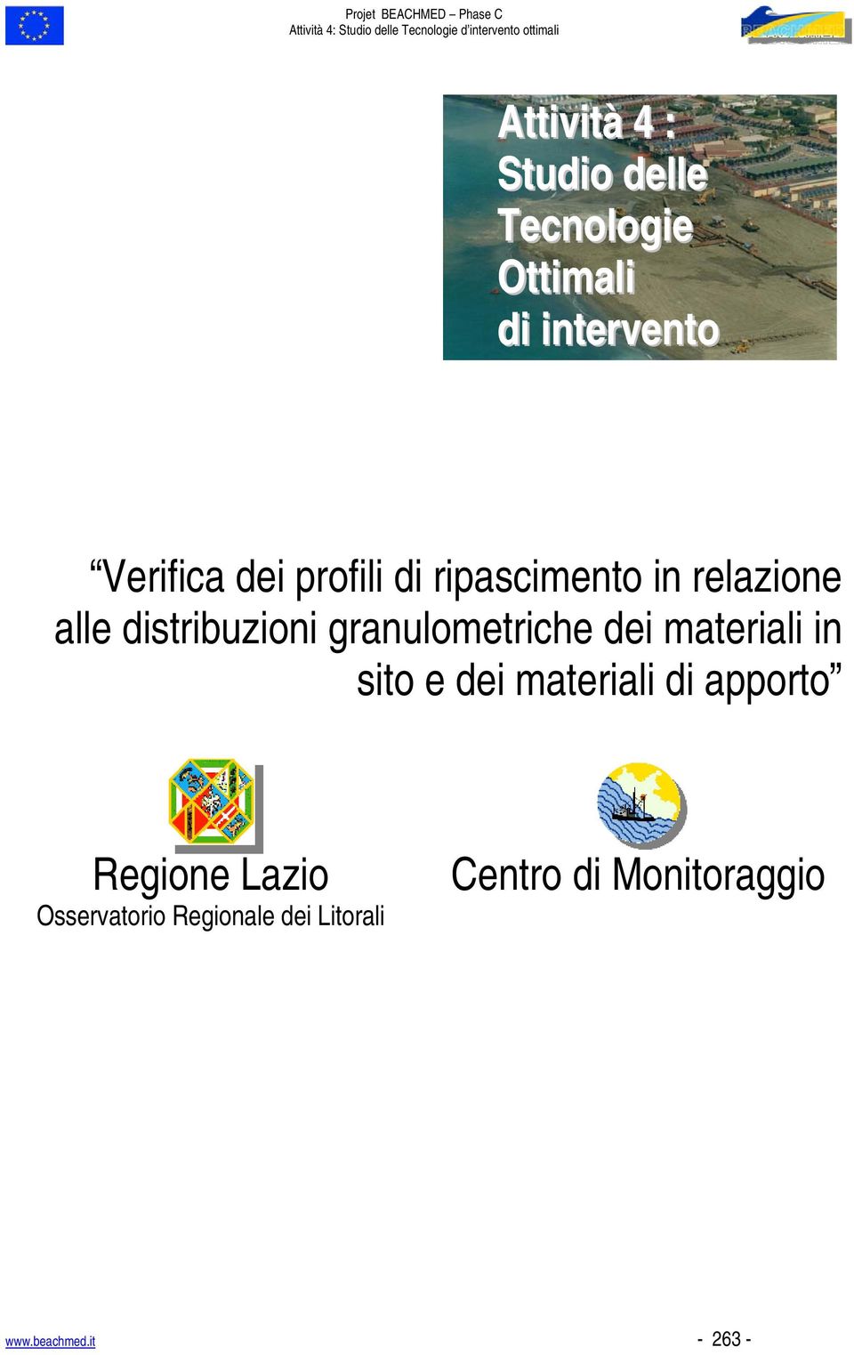 dei materiali in sito e dei materiali di apporto Regione Lazio