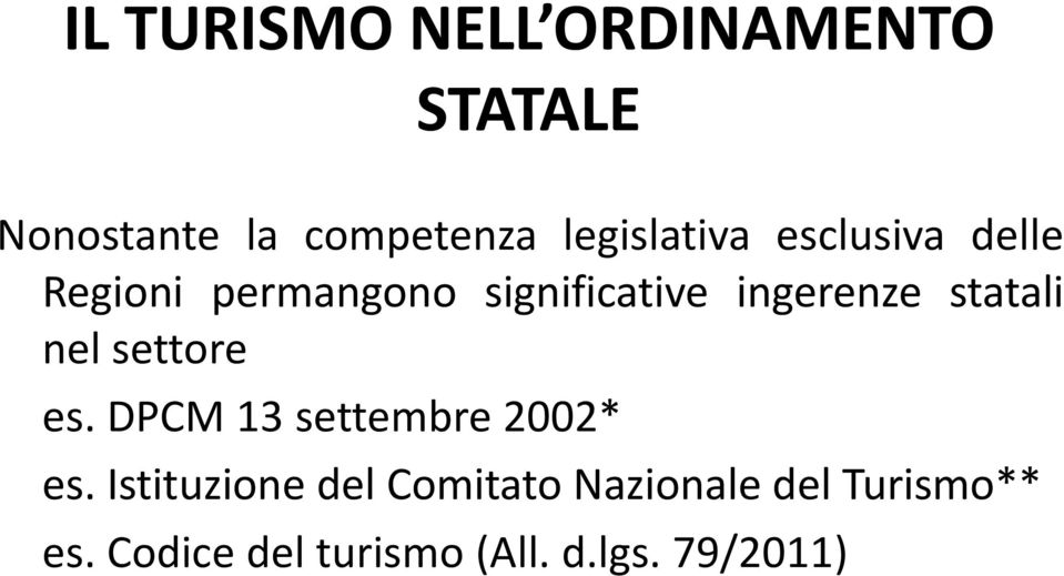ingerenze statali nel settore es. DPCM 13 settembre 2002* es.