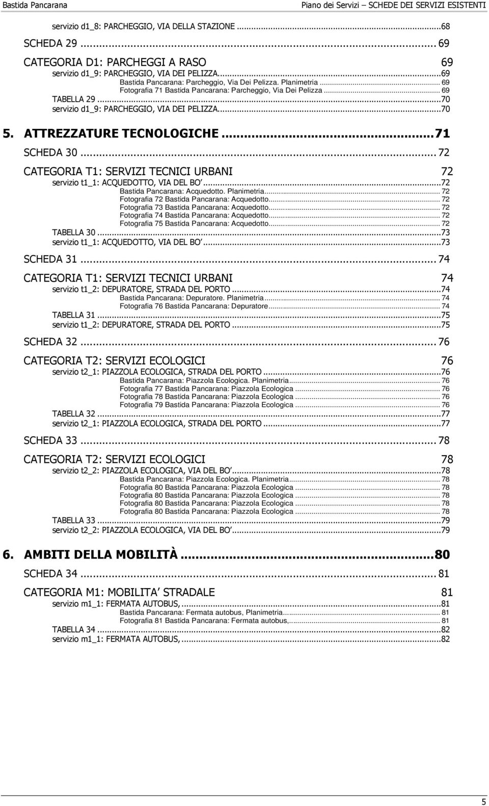 .. 72 CATEGORIA T1: SERVIZI TECNICI URBANI 72 servizio t1_1: ACQUEDOTTO, VIA DEL BO...72 Bastida Pancarana: Acquedotto. Planimetria... 72 Fotografia 72 Bastida Pancarana: Acquedotto.