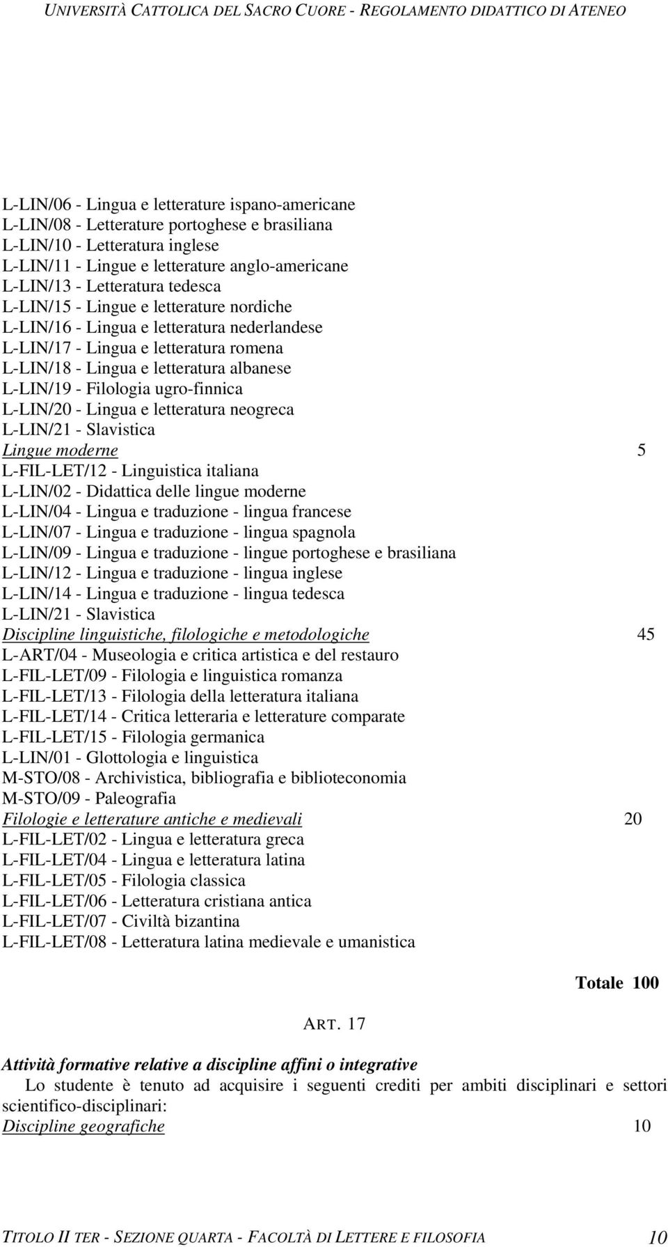 ugro-finnica L-LIN/20 - Lingua e letteratura neogreca L-LIN/21 - Slavistica Lingue moderne 5 L-FIL-LET/12 - Linguistica italiana L-LIN/02 - Didattica delle lingue moderne L-LIN/04 - Lingua e