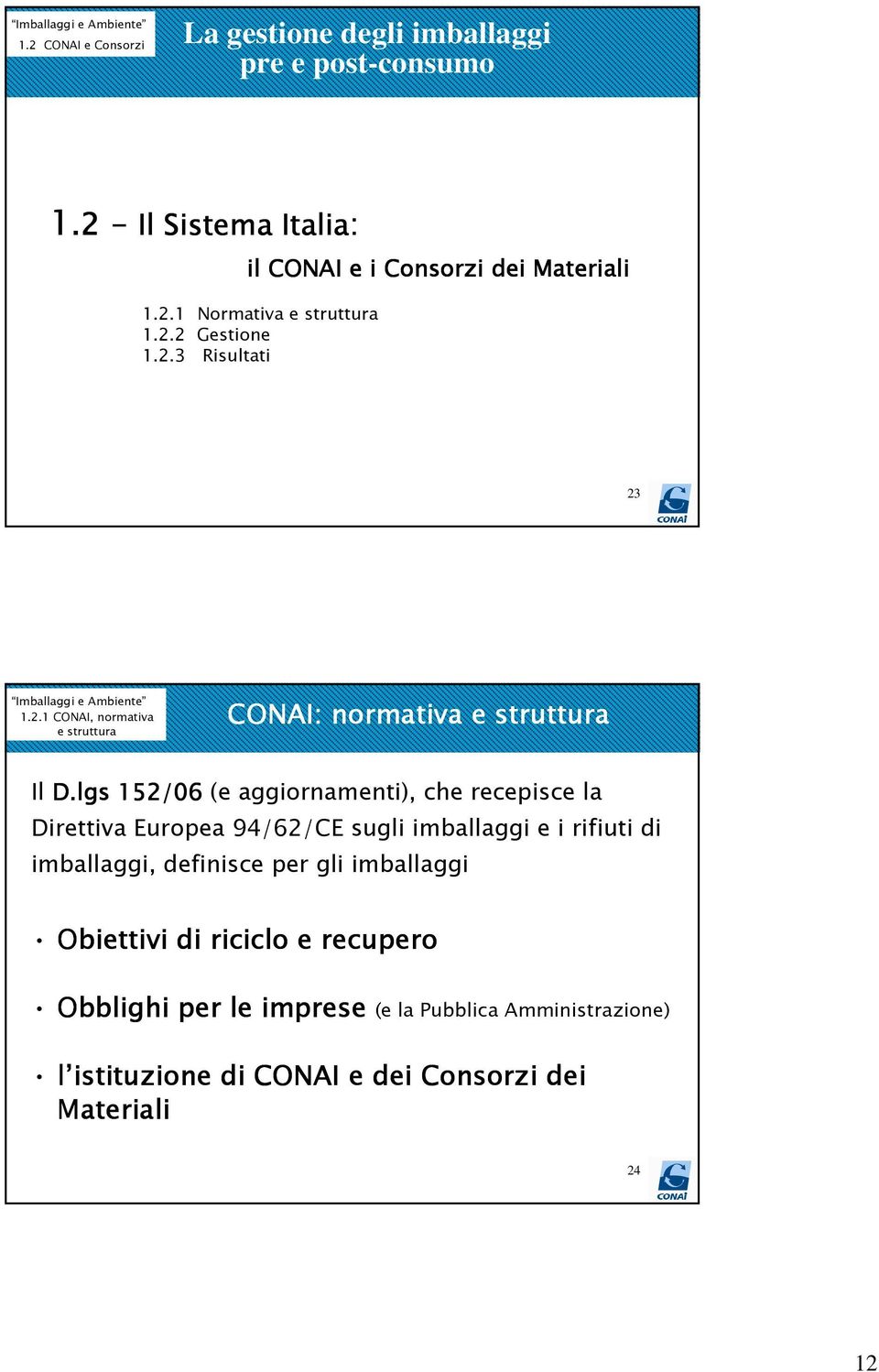 lgs 152/06 (e aggiornamenti), che recepisce la Direttiva Europea 94/62/CE sugli imballaggi e i rifiuti di imballaggi, definisce per gli