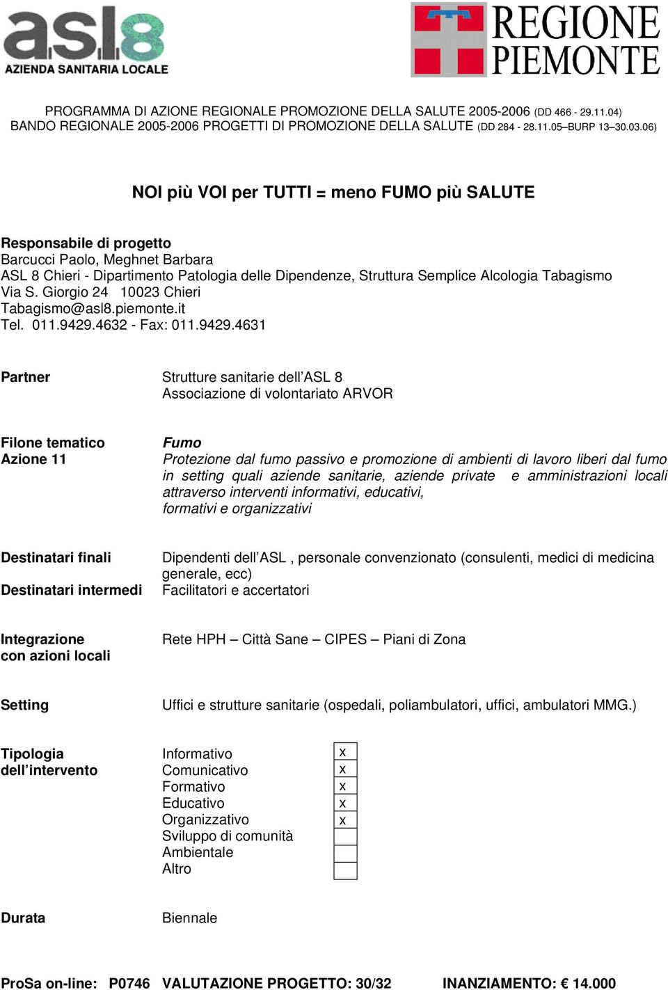 Tabagismo Via S. Giorgio 24 10023 Chieri Tabagismo@asl8.piemonte.it Tel. 011.9429.