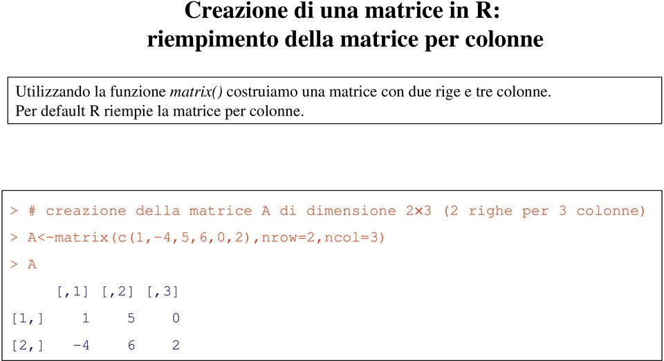 Per default R riempie la matrice per colonne.