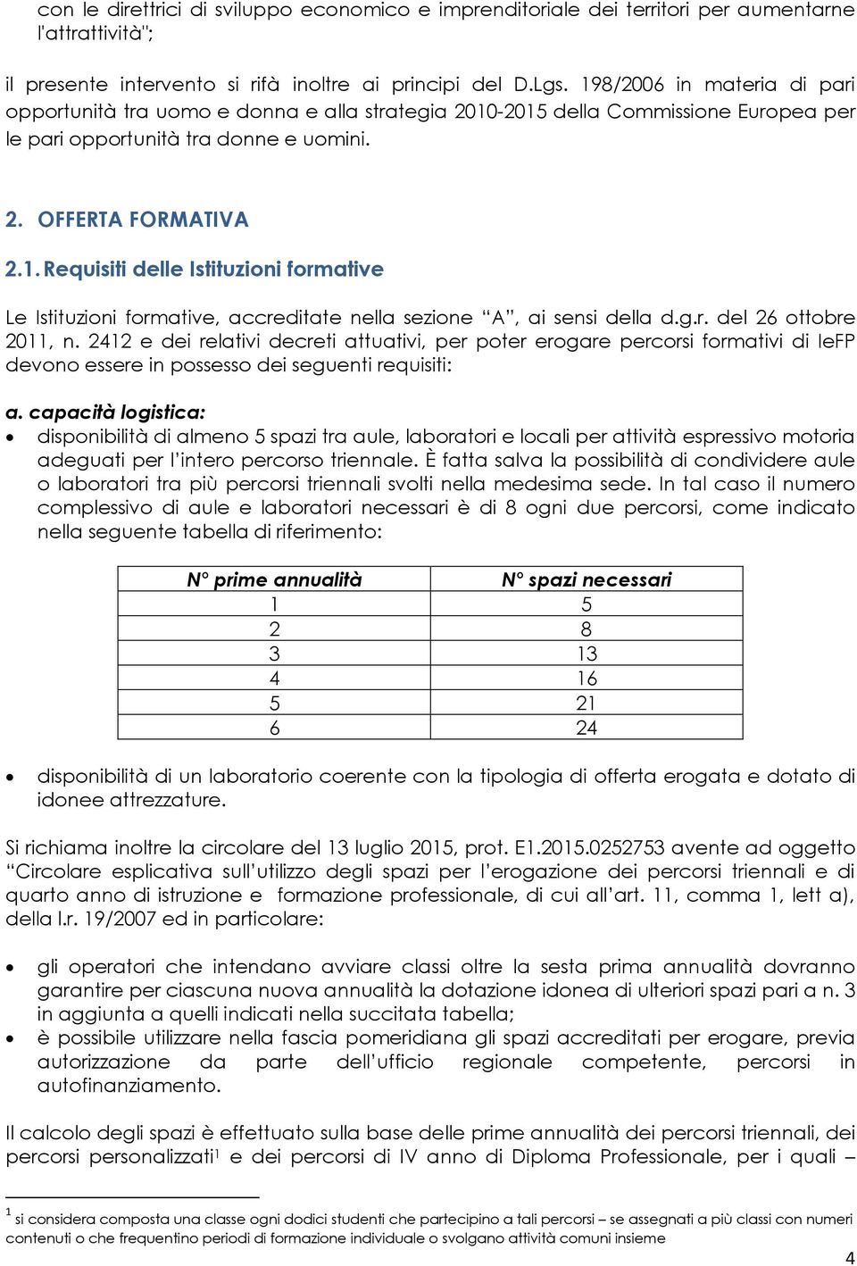 g.r. del 26 ottobre 2011, n. 2412 e dei relativi decreti attuativi, per poter erogare percorsi formativi di IeFP devono essere in possesso dei seguenti requisiti: a.