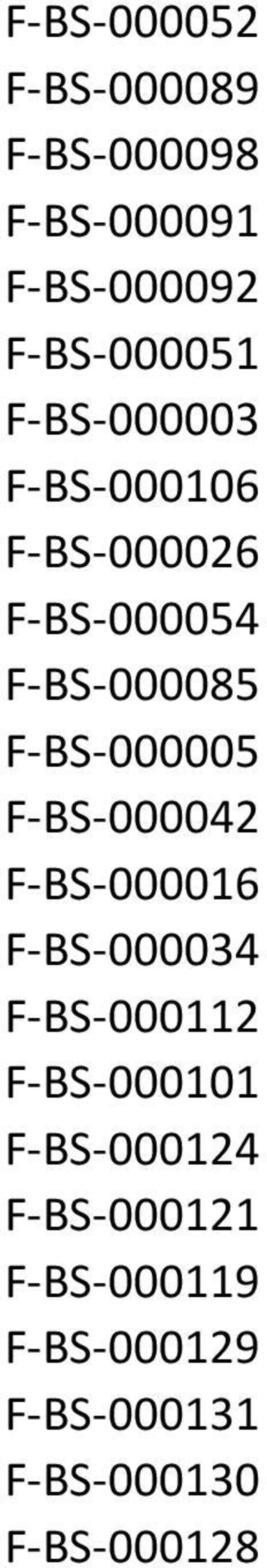 F-BS-000042 F-BS-000016 F-BS-000034 F-BS-000112 F-BS-000101 F-BS-000124