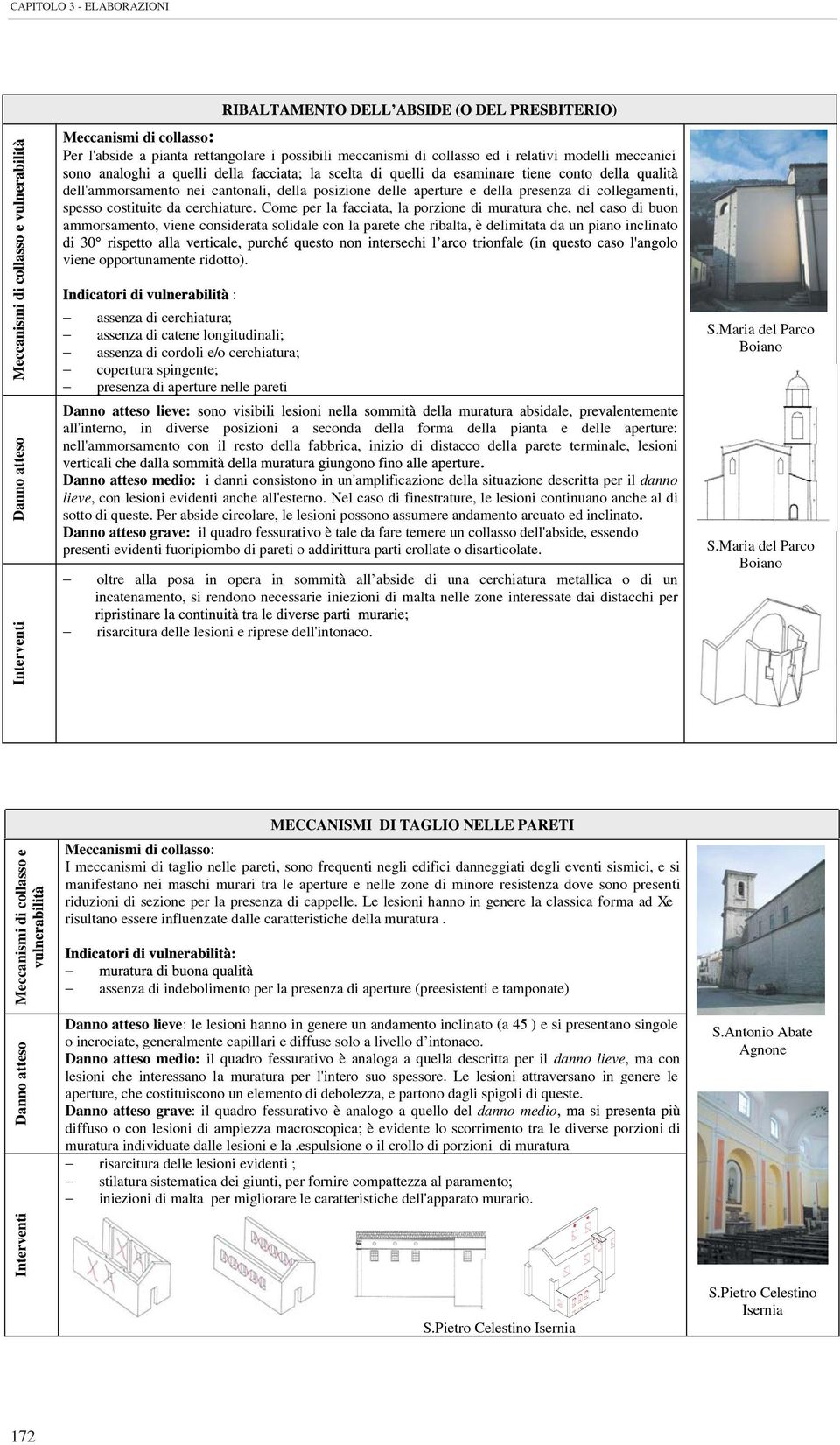 Come per la facciata, la porzione di muratura che, nel caso di buon ammorsamento, viene considerata solidale con la parete che ribalta, è delimitata da un piano inclinato viene opportunamente