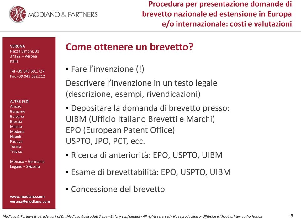 (descrizione, esempi, Depositare la domanda di brevetto presso: UIBM (Ufficio no Brevetti e